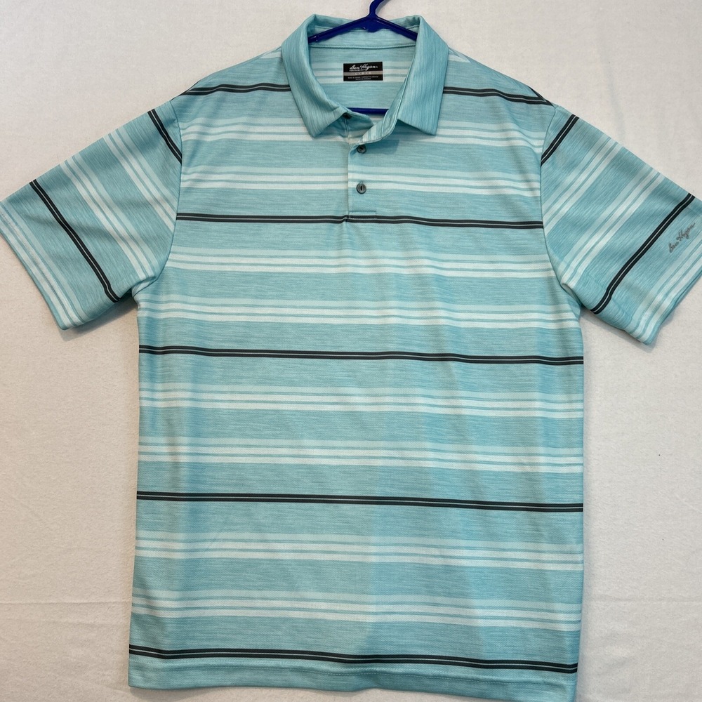 Ben Hogan Performance Golf Polo Shirt Mens Large L Blue Striped Short Sleeve